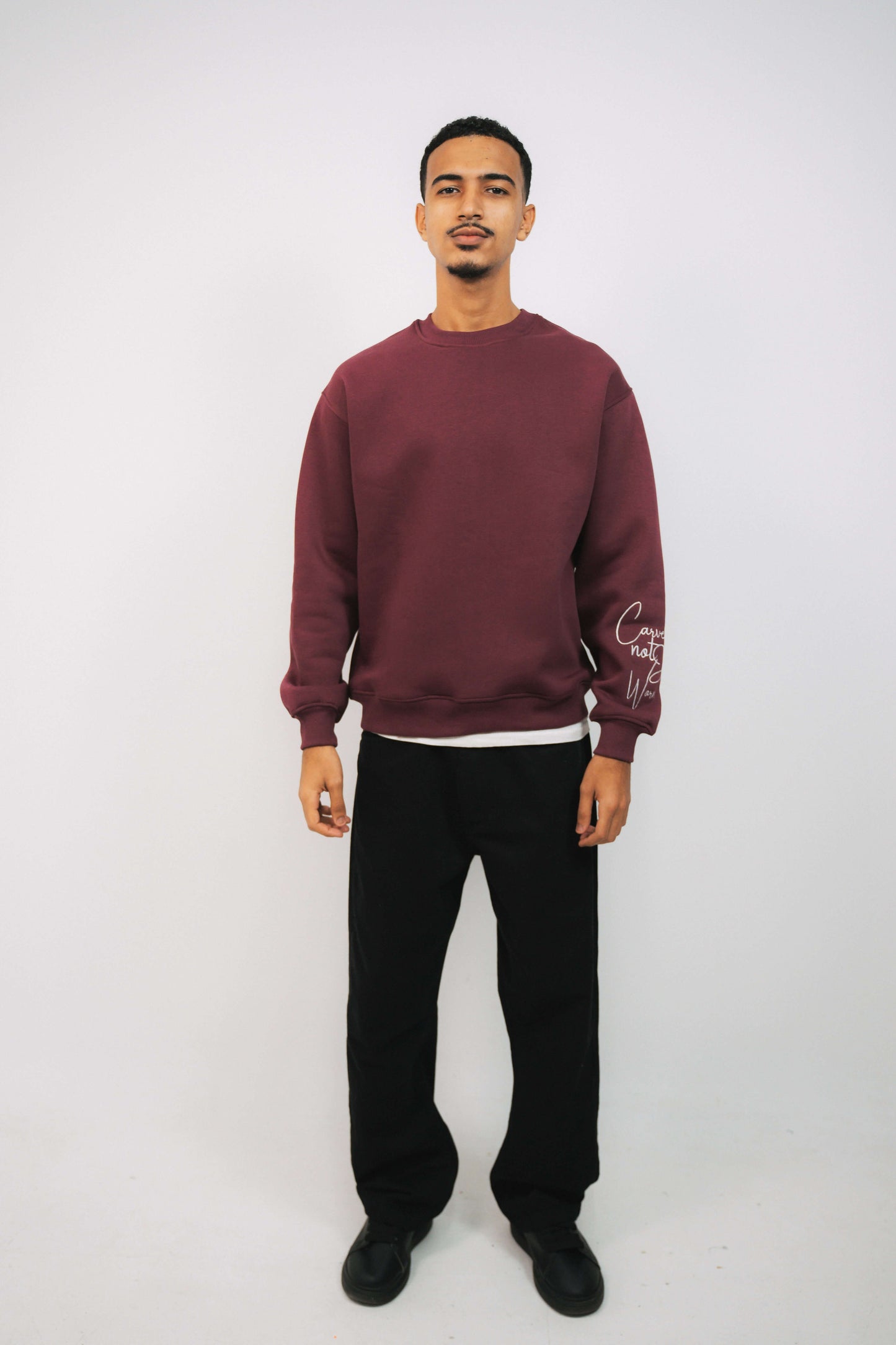burgandy crew-neck