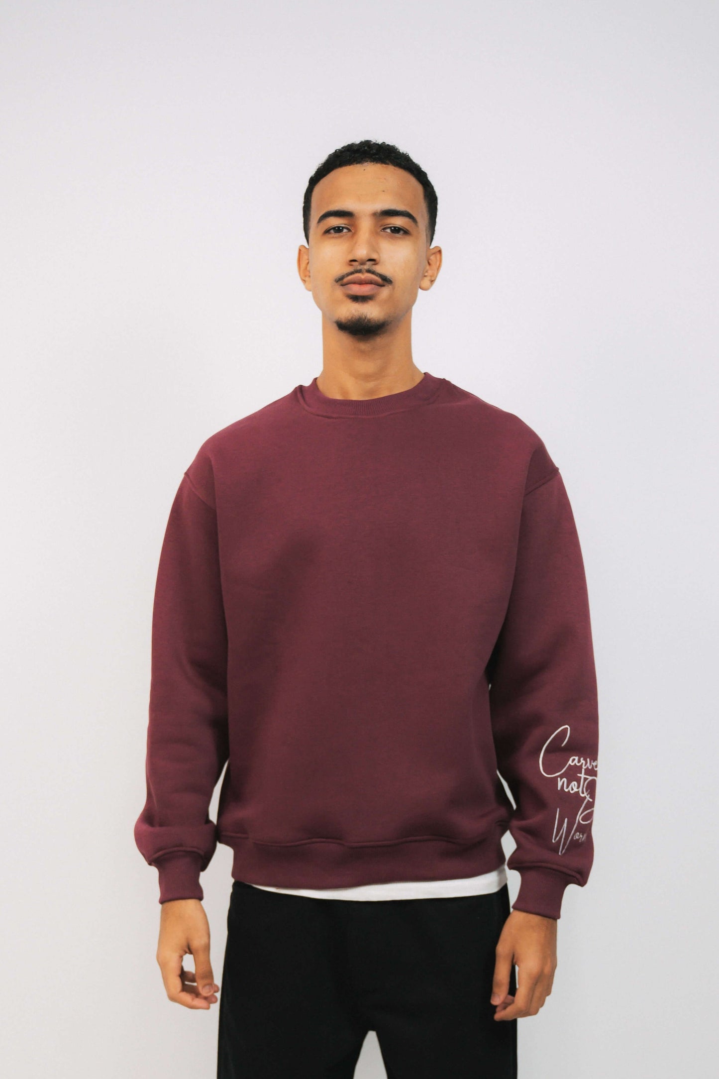 burgandy crew-neck