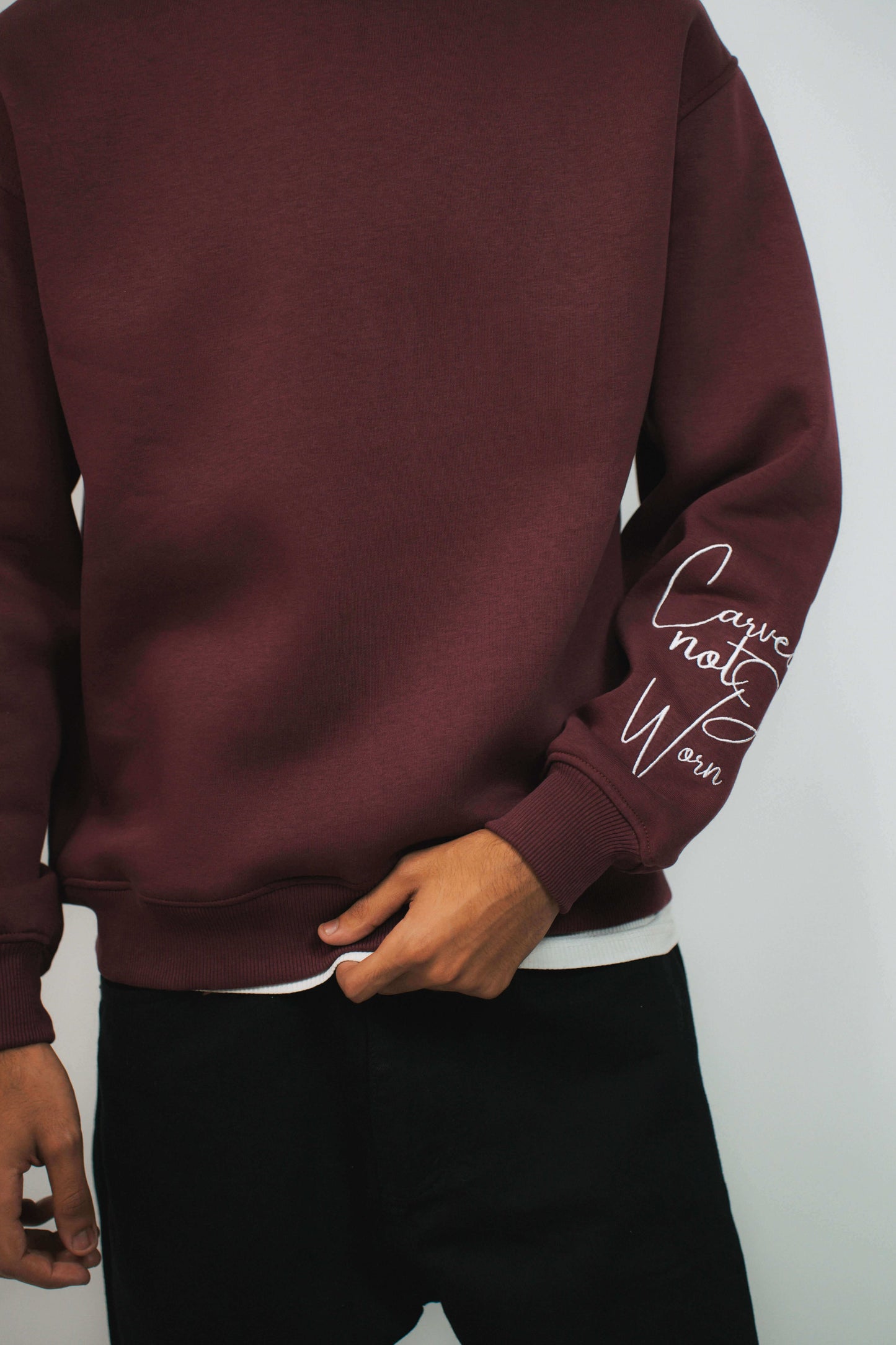 burgandy crew-neck