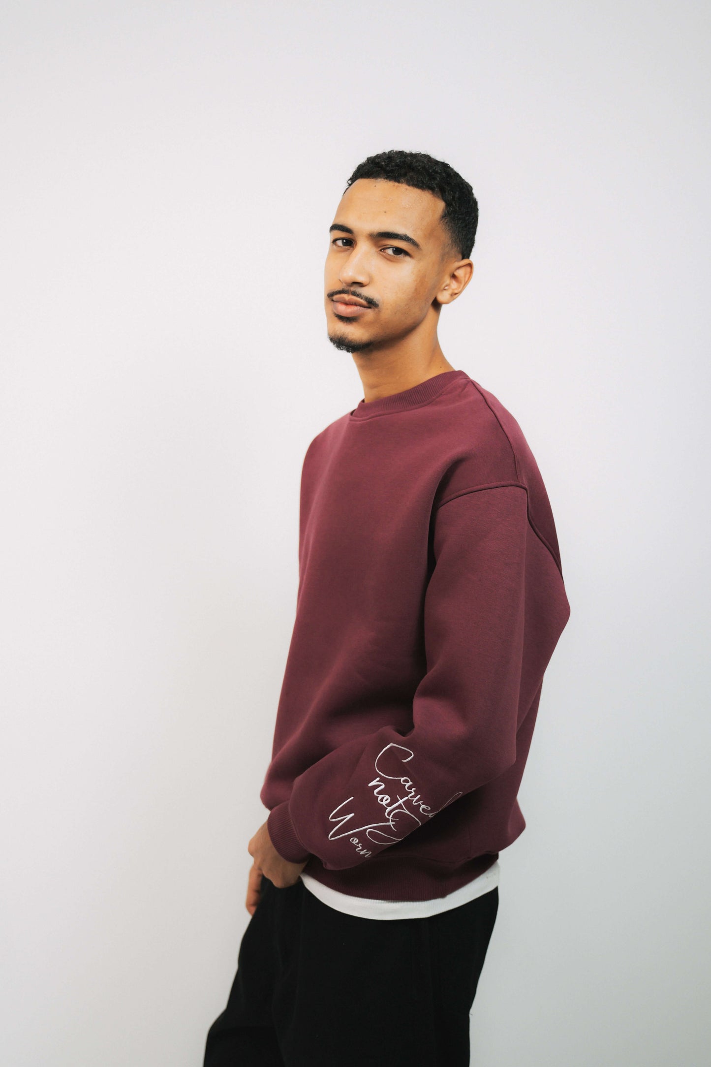 burgandy crew-neck